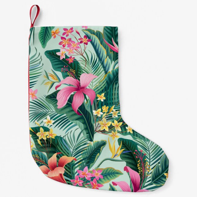 Tropical Hibiscus: Floral Seamless Pattern Small Christmas Stocking (Front)