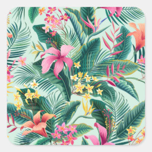 Tropical Hibiscus: Floral Seamless Pattern Square Sticker