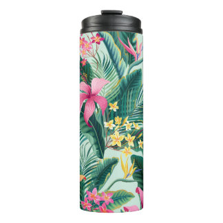 Tropical Hibiscus: Floral Seamless Pattern Thermal Tumbler