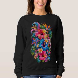 Tropical Hibiscus Floral Sweatshirt, Colourful Bot Sweatshirt
