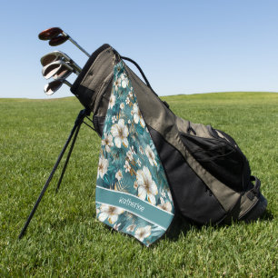 Tropical Hibiscus Floral Teal Golf Towel