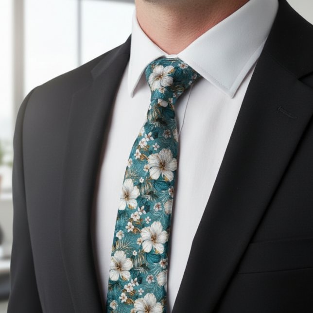 Tropical Hibiscus Floral Teal Tie (Creator Uploaded)