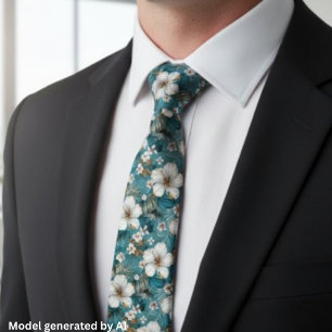 Tropical Hibiscus Floral Teal Tie