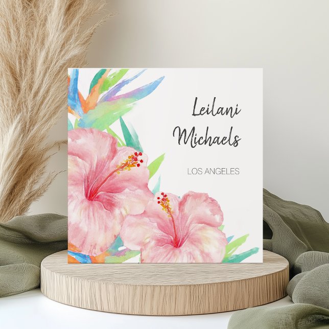Tropical Hibiscus 🌺 Floral Watercolor Square Business Card (Creator Uploaded)