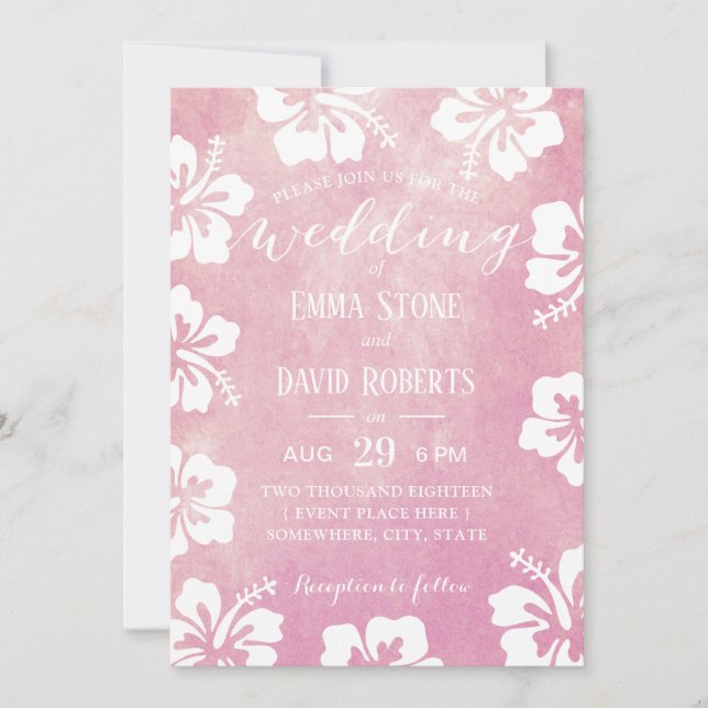 Tropical Hibiscus Floral Watercolor Wedding Invitation (Front)