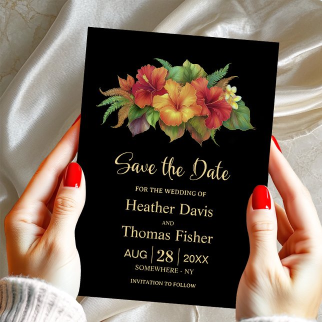 Tropical Hibiscus Floral Wedding Save the Date Invitation (Creator Uploaded)