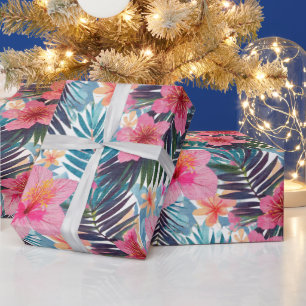 Tropical hibiscus floral  wrapping paper