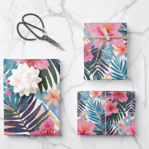 Tropical hibiscus floral wrapping paper sheet