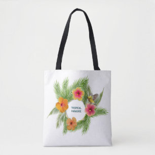 Tropical Hibiscus Floral Wreath Tote Bag