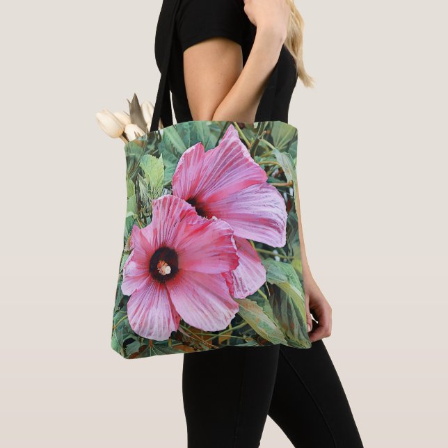 Tropical Hibiscus Flower Bible Verse Tote Bag (Close Up)