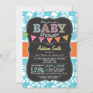 Tropical Hibiscus Flower Chalkboard Baby Shower Invitation