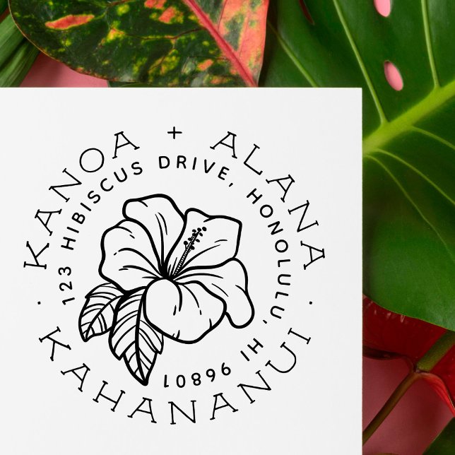 Tropical Hibiscus Flower Couple Return Address Self-inking Stamp (Creator Uploaded)