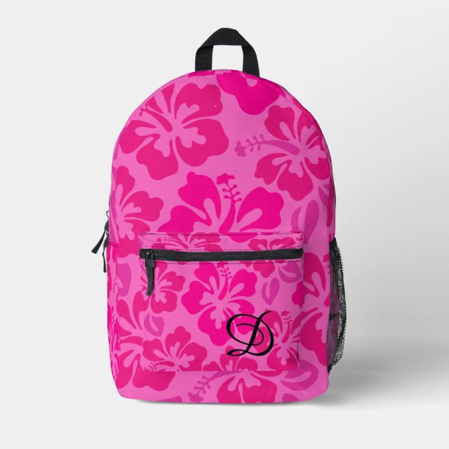 tropical hibiscus flower hawaii girly pink floral printed backpack (Front)