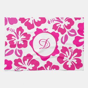 tropical hibiscus flower hawaii pink floral tea towel