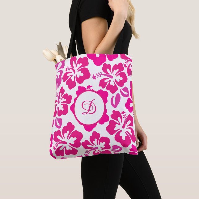 tropical hibiscus flower hawaii pink floral tote bag (Close Up)