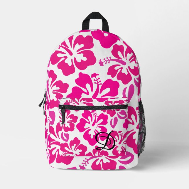 tropical hibiscus flower hawaii pink white floral printed backpack (Front)