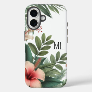 Tropical Hibiscus Flower Monogram Island Design iPhone 16 Case
