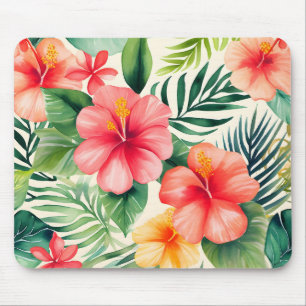Tropical hibiscus Flower Pattern Mouse Mat