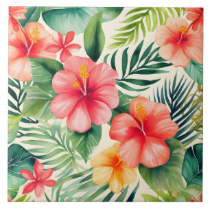 Tropical hibiscus Flower Pattern Tile