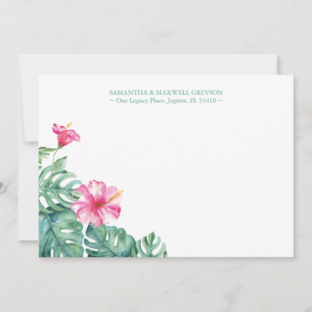 Tropical Hibiscus Flower Personalised Stationery Card (Front)