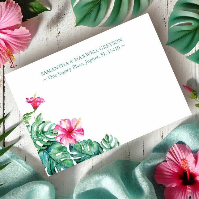 Tropical Hibiscus Flower Personalized Stationery Card (pink hibiscus flower note card customizable and on sale. Perfect for thank you notes.)