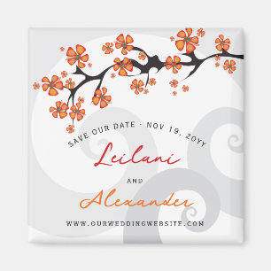 Tropical Hibiscus Flower Swirls Wedding Magnet