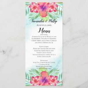 Tropical Hibiscus Flower Watercolor Beach Menu