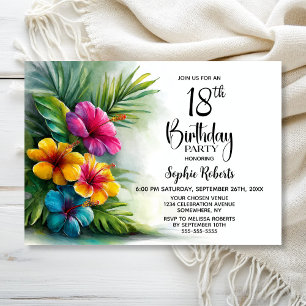 Tropical Hibiscus Flowers 18th Birthday Party Invitation