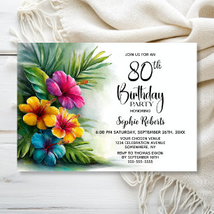 Tropical Hibiscus Flowers 80th Birthday Party Invitation