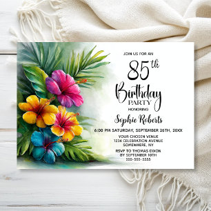 Tropical Hibiscus Flowers 85th Birthday Party Invitation