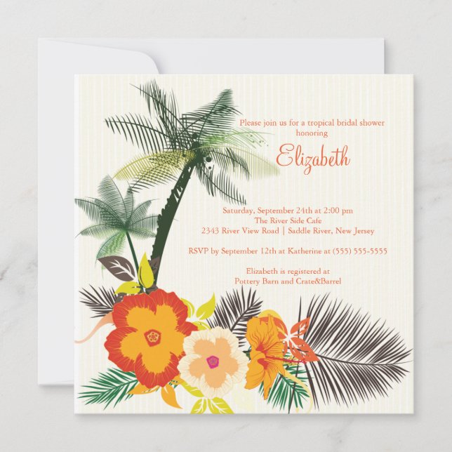 Tropical Hibiscus Flowers Bridal Shower Invitation (Front)