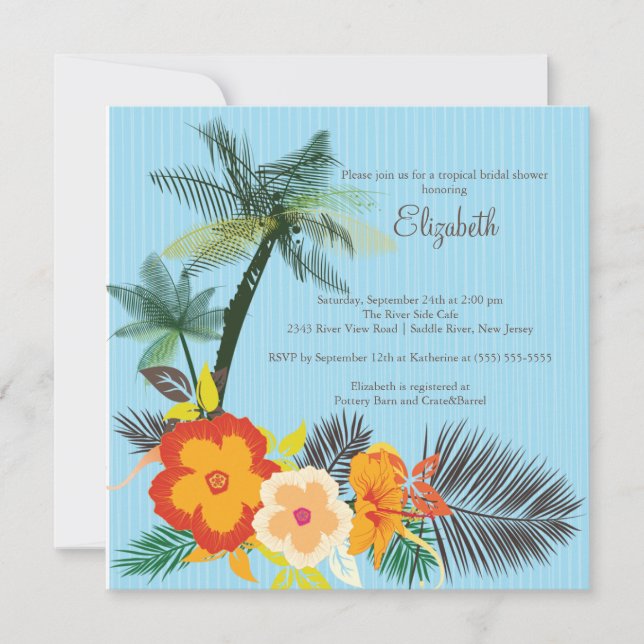 Tropical Hibiscus Flowers Bridal Shower Invitation (Front)