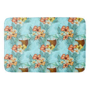 TROPICAL HIBISCUS FLOWERS & COCONUT DRINKS BATH MAT