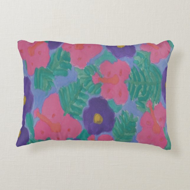 Tropical Hibiscus Flowers Decorative Cushion (Back)