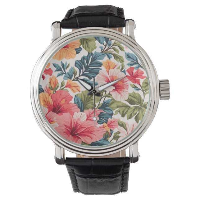 Tropical Hibiscus Flowers Elegance  Watch (Front)