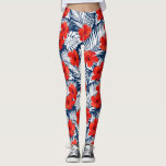 Tropical Hibiscus Flowers Ferns Red White Blue Leggings<br><div class="desc">Kick back in these super fun leggings featuring a pattern of red hibiscus flowers set agains blue and white ferns. Perfect for a special patriotic event,  workout at the gym,  tropical vacation or 4th of July party by the beach.</div>
