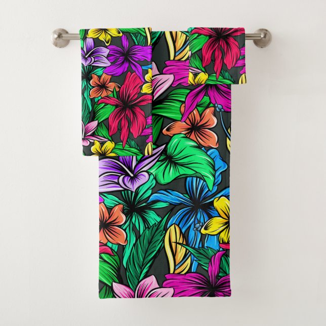 Tropical Hibiscus Flowers Floral Bath Towel Set (Insitu)
