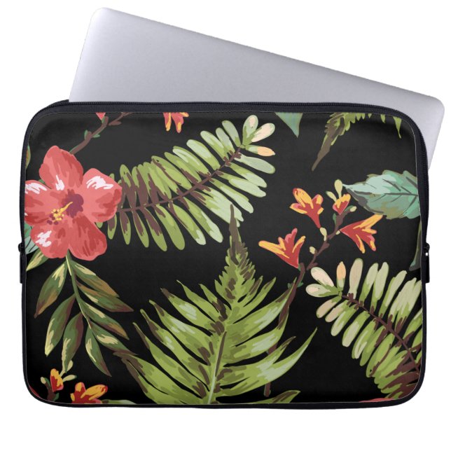 Tropical Hibiscus Flowers Floral Laptop Sleeve (Front)