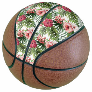 Tropical hibiscus flowers foliage pattern basketball