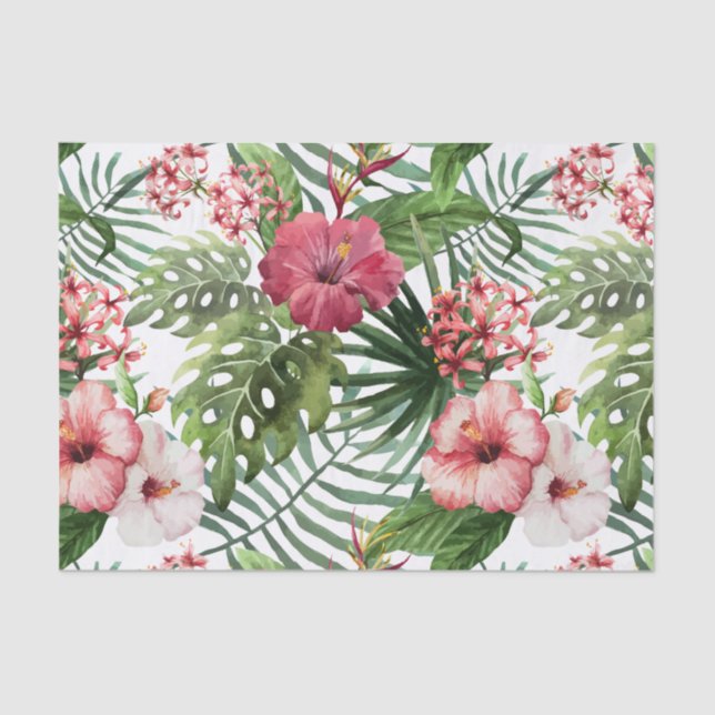 Tropical hibiscus flowers foliage pattern tissue paper (Front)