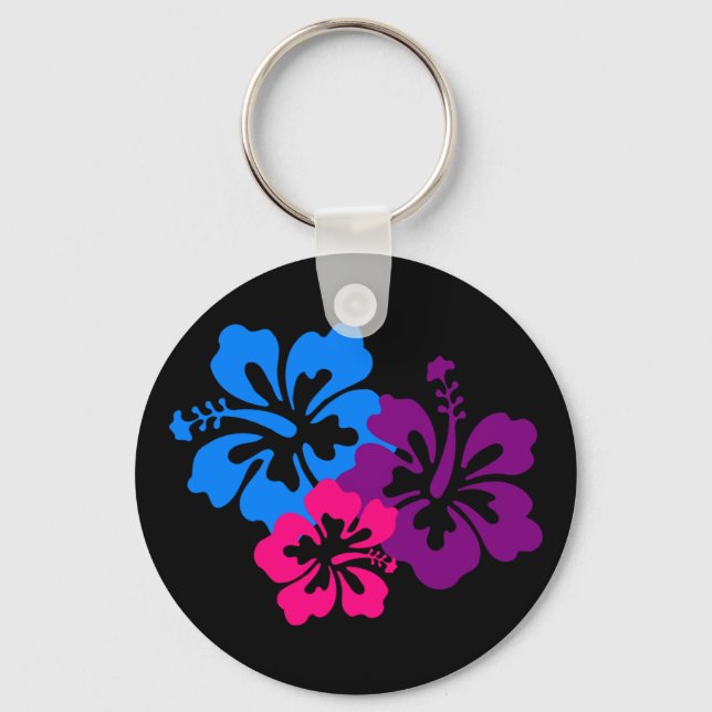 Tropical Hibiscus Flowers in Bright Colours Key Ring (Front)