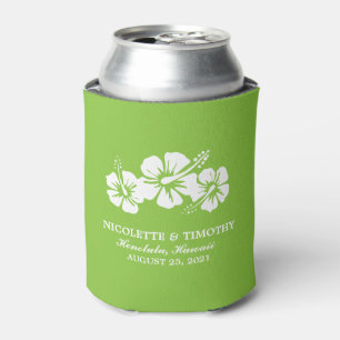 Tropical Hibiscus Flowers   Lime Green Wedding Can Cooler