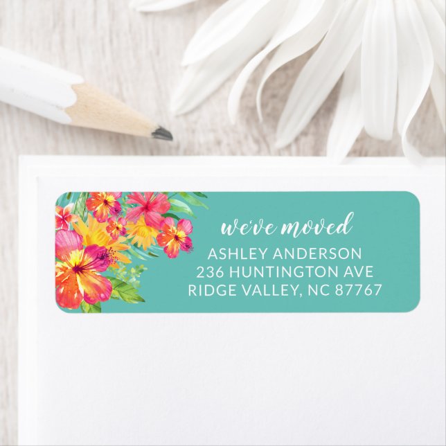 Tropical Hibiscus Flowers New Address Label (Insitu)