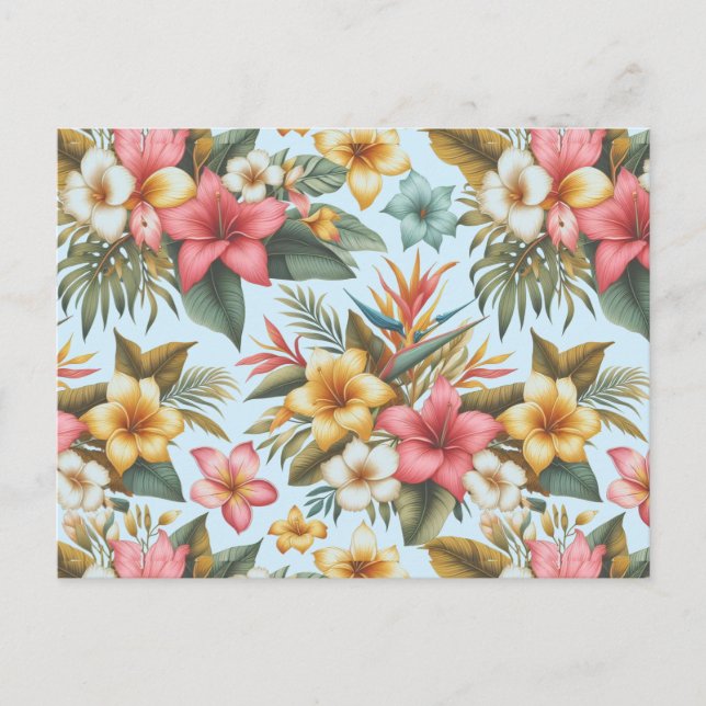 Tropical Hibiscus Flowers Pattern Postcard (Front)