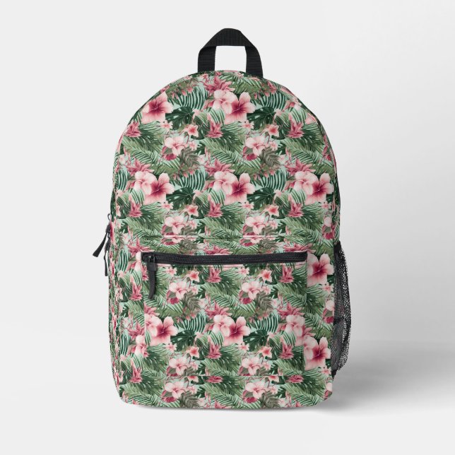 Tropical Hibiscus Flowers Printed Backpack (Front)
