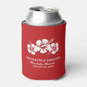 Tropical Hibiscus Flowers Red Wedding Can Cooler