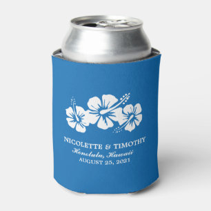 Tropical Hibiscus Flowers   Royal Blue Wedding Can Cooler
