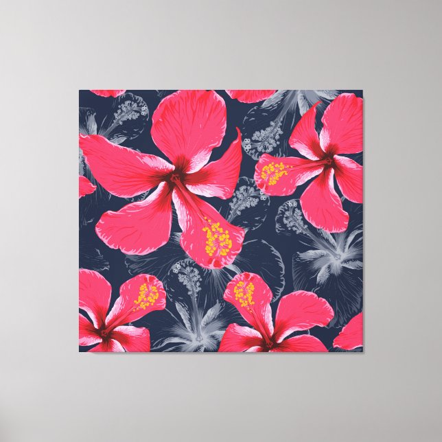 Tropical Hibiscus Flowers Summer Design Canvas Print (Front)