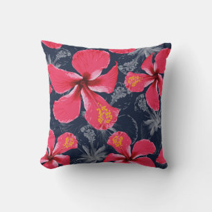 Tropical Hibiscus Flowers Summer Design Cushion