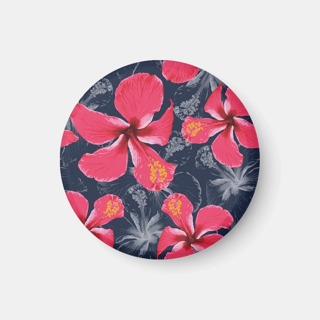 Tropical Hibiscus Flowers Summer Design Magnet (Front)